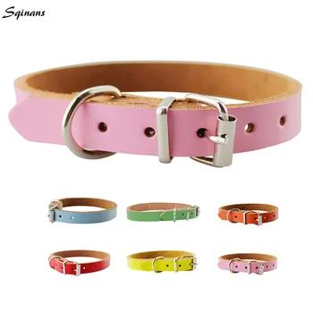 

Sqinans Solid Color Genuine Leather Pet Dog Collars Adjustable Puppy Cats Collars For Small Medium Dogs 6 Colors Optional