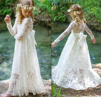 

New Boho Lace Flower Girl Dress Long Sleeve O Neck Soft Tulle Girls Birthday Dress Customized Girls Dress Special Occasion