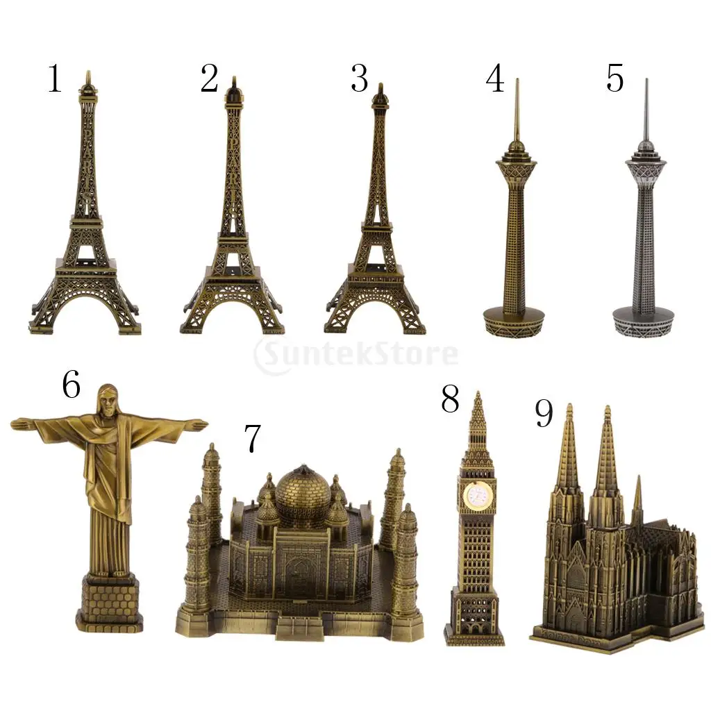 

Retro 9 Styles Paris Eiffel Tower/Big Ben/Taj Mahal/Milad Tower/Christ Statue World Landmark Landcrape Model Figurine