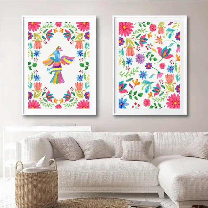 メキシコアートプリント Otomi ポスターメキシコ刺繍アートキャンバス絵画カラフルなパターンメキシコ民芸画像ホームルームのインテリア 絵画 書道 Aliexpress