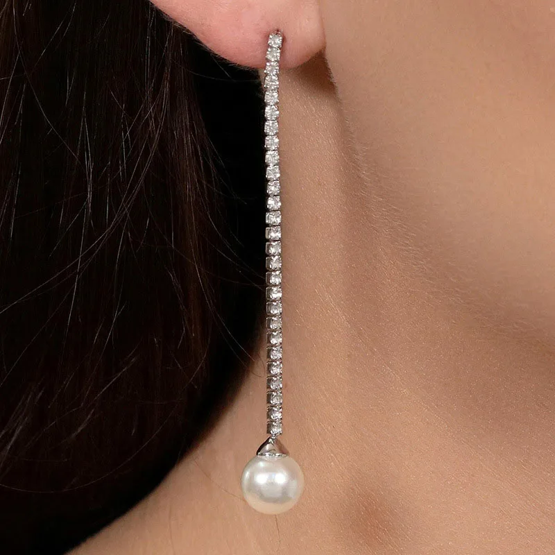 

Long Rhinestone Earrings Pendant Vintage Shining Pearl Dangle Earrings Chain Jewelry Accessories KQS8