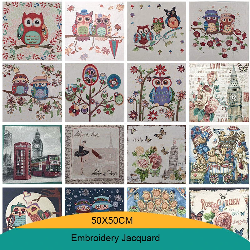 

High Grade Jacquard Cotton Linen Fabric Embroidery Owl Elephant DIY Cushion Pillow Material Telas De Algodon Para Patchwork Tiss
