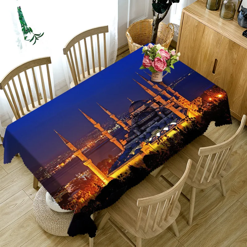 

Mosque Tablecloth European Functional Table Cloth for Picnic Party 3D Tablecloths Rectangular 9 Sizes