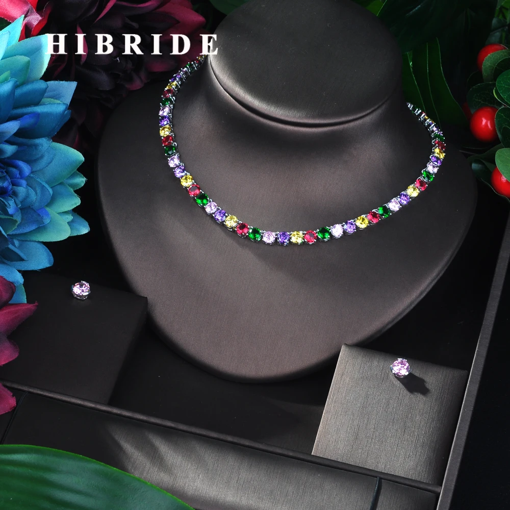 

HIBRIDE High Quality Zircon Classic Jewelry Set Round Shape Stud Earring Pendant Necklace for Woman Birthday Day Gift N-86