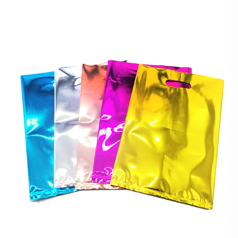 10 шт./лот цвета розового золота пластиковые подарочные пакеты флуоресцентные цветные тематические пластиковые мешки для конфет цвета розового золота