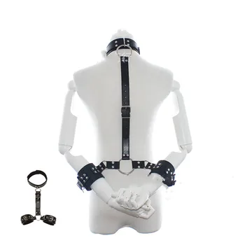 Leather Handcuff Adult BDsm game handcuffs Neck collar Fetish Bondage Women Erotic sex toy Wrist strap Restraint Adult sex toys adult game locking stainless steel slave collar bondage neck ring restraint fetish toys metal sex collar sex toys for women men
