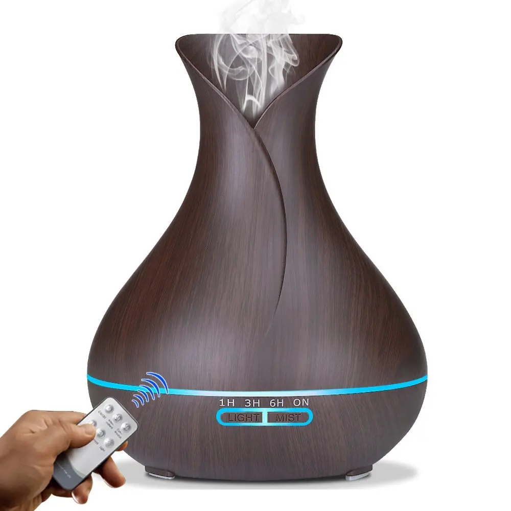 

Aromatherapy Diffuser Ultrsonic Cool Mist Wood Grain Essential Oil Diffuser Air Purifier Vase Aroma Humidifier Remote Control