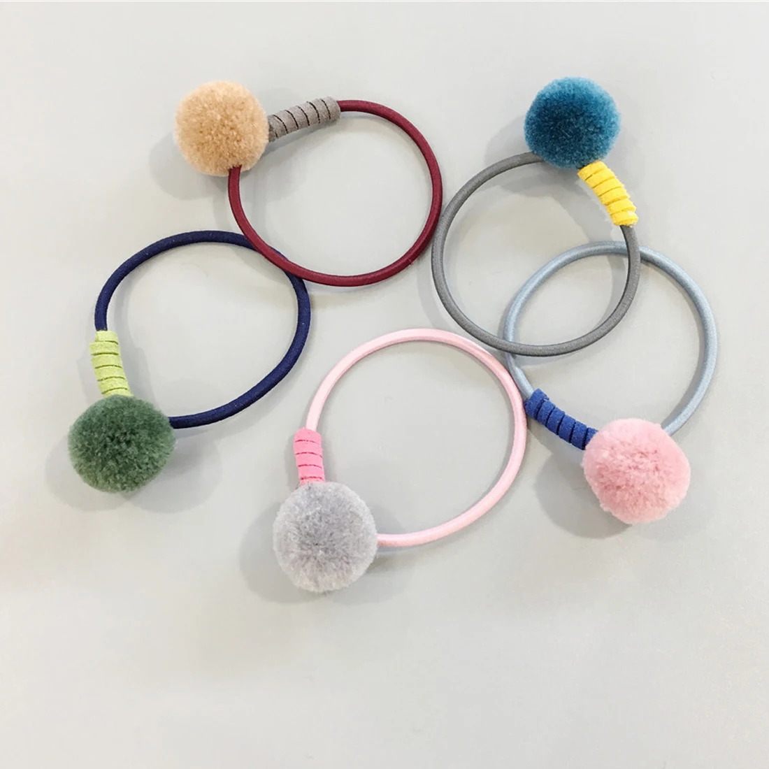 

1PC Girls Cute Colorful Handmade Knit Small Balls Elastic Hair Band Trendy Soft Fake Rabbit Fur Hair Rope Hair Accessories