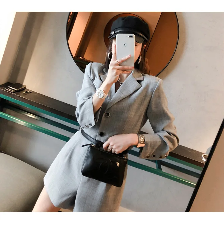 Корейский стиль OL офисные для женщин комбинезон леди ремень Твердые женский комбинезон боди Bodycon Работа уличная наряд Одежда