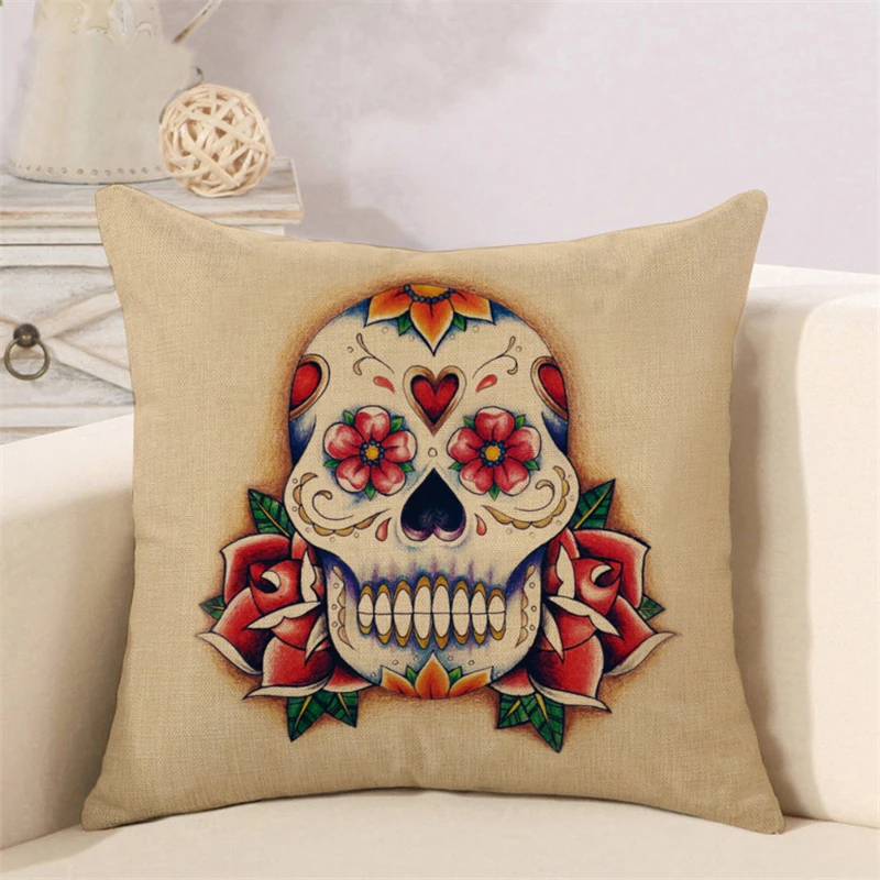 

Decorative Cover Sofa for Living Room Cushion Cover Sugar Skull Square Cushion Modern Cotton Linen Throw Pillowcase Home Decor