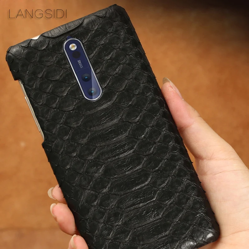 

Luxury mobile phone shell For Nokia 9 mobile phone case advanced custom natural python skin Leather Case