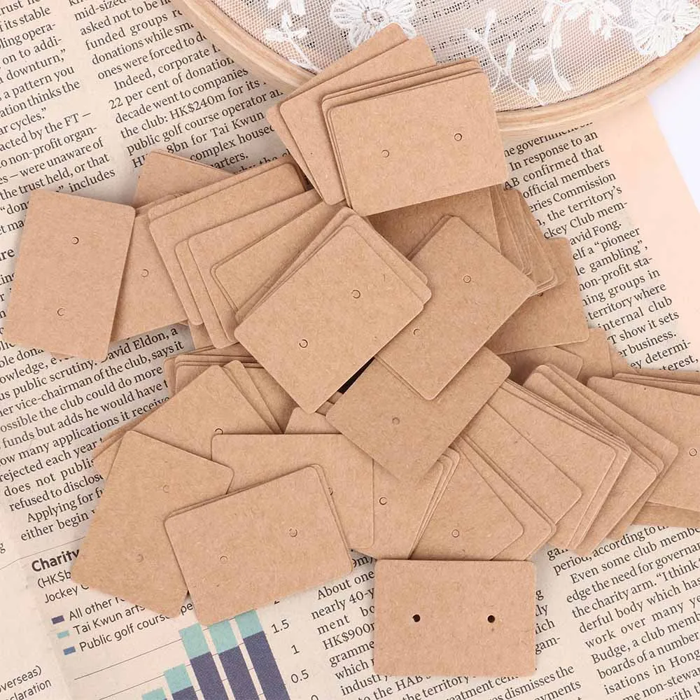 100 Pcs Earring Ear Studs Holder Paper Cards Brown Kraft Paper Jewelry Earring Hanging Display Cards Ear Studs Holder Display