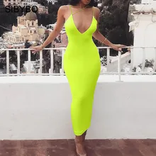 Sibybo Spaghetti Strap Backless Sexy Bodycon Jurk Mouwloos V-hals Zomer Lange Jurk Backless Beach Casual Vrouwen Jurk(China)