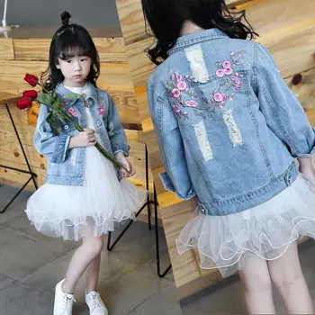 

Children Denim Jackets for Girls Baby Girl Embroidery Top Hole Teens Coat Clothes 2019 Kids Spring Autumn Fashion Short Outwear