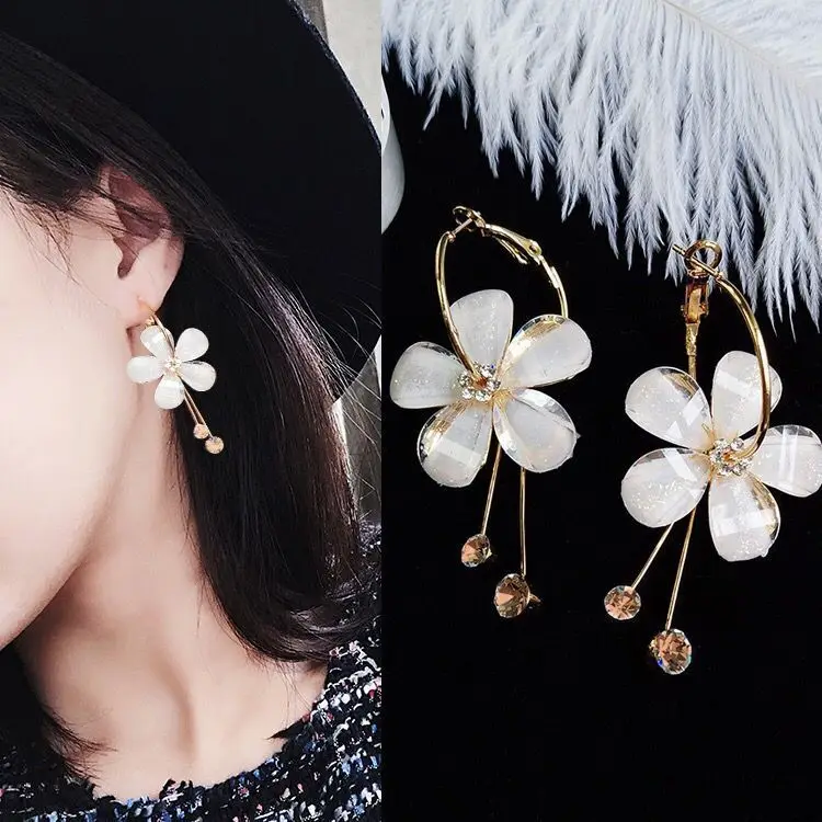 

New Zircon Tassel Earrings Circle Transparent Earrings Sun Flower Earrings