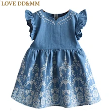 Одежда для девочек с надписью «LOVE DD& MM»; платья; Новинка года; летнее модное однотонное платье с вышивкой в ковбойском стиле для девочек