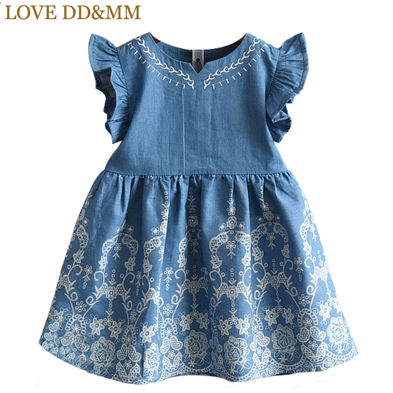 LOVE DD&ampMM Girls Clothing Dresses 2022 Summer New Girl Fashion Cowboy Embroidered Pure Color Dress | Детская одежда и обувь