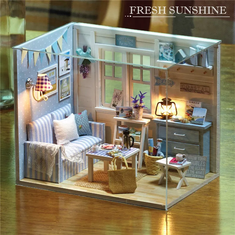 

Cute Families House Diy Handmade Model with Lights Accessories for Dolls Crafts for Children Kids Toys Juguetes Brinquedos