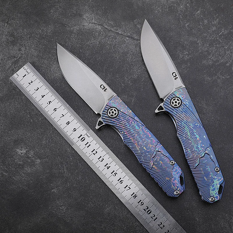 

CH3501 Titanium handle D2 steel folding tactical knife ball bearing tumbling outdoor self-defense camping hunting pocket knife