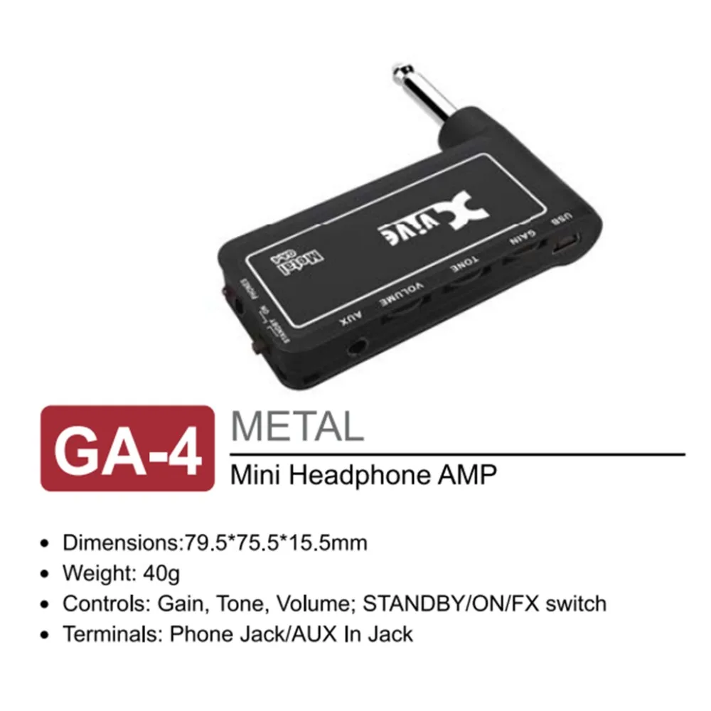 1pc Guitar Plug Mini Portable Recharge Elec Headphone Amp Amplifier Acoustic Rock Metal Delay