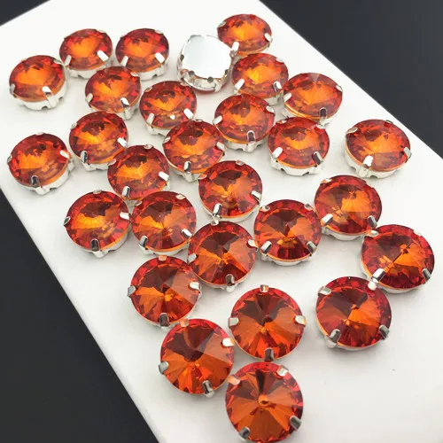 orange red Стеклянные хрустальные серебряные коготь 6,8, 10,12, 14~ 18 мм круглые Rivoli Форма пришить горный хрусталь бисер для одежды Обувь Аксессуары Украшение сделай сам - Цвет: orange red