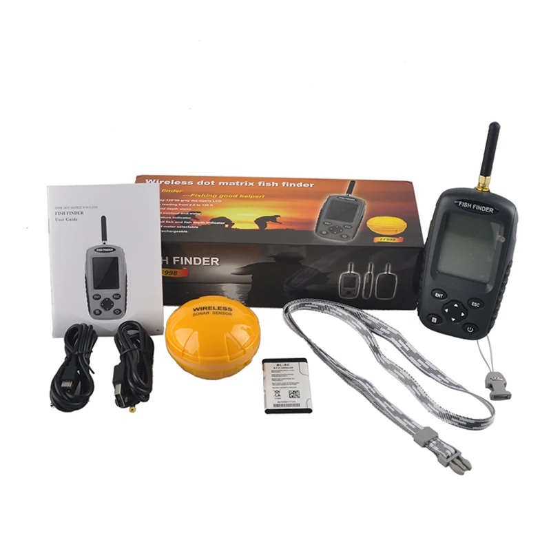 

FF998 Portable Fish Finder Sonar Upgrade Wireless Fishfinder Sensor Rechargeable Waterpoof Fishs Alarm 125KHZ Echo Sounder
