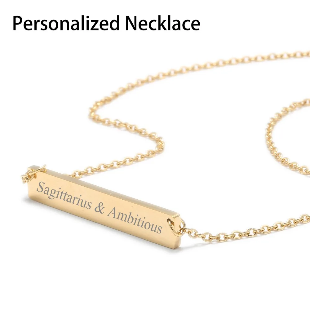 

Personalized Engraved Gold Blank Bar Pendant Necklace Stainless Steel Custom Lettering Name Plate Women Necklace Letters Jewelry
