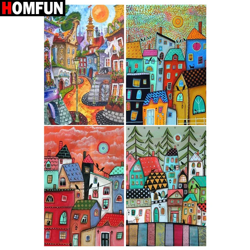 

HOMFUN Full Square/Round Drill 5D DIY Diamond Painting "Cartoon house" 3D Embroidery Cross Stitch 5D Home Decor Gift