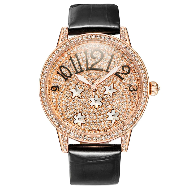 

Rose Gold Female Quartz Watches Woman Full Diamond Fashion Watch Ladies Leather Bracelet Waterproof Clock Top Brand Luxury Table