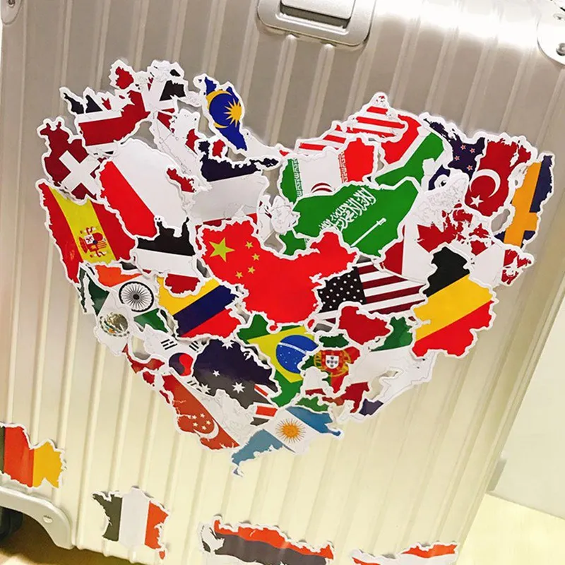 

50Pcs/Lot National Flags Stickers Toys Countries Map Travel DIY Sticker for Scrapbooking Suitcase Laptop Car Motorcycle