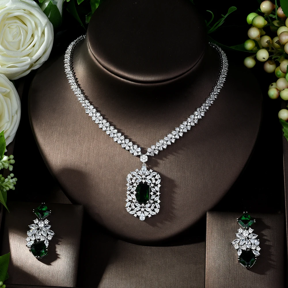 HIBRIDE Fashion Green AAA CZ Jewelry Sets for Women Necklace Set Bijoux Femme Accessories Square Shape Jewelry Gifts N-1016 - Image 2