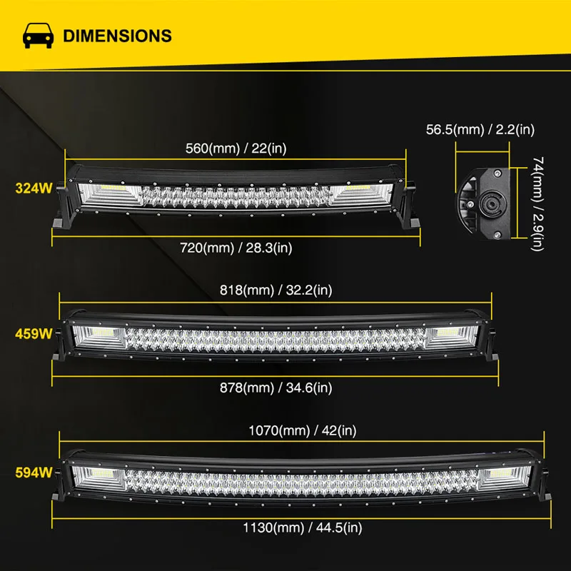 3-РЯД 22 дюймов 324W 34 дюйма 486W 42 дюймов 594 Вт изогнутый СВЕТОДИОДНЫЙ светильник бар Offroad светодиодный бар пятно луча СВЕТОДИОДНЫЙ рабочий светильник бар 12v 24v автомобиль