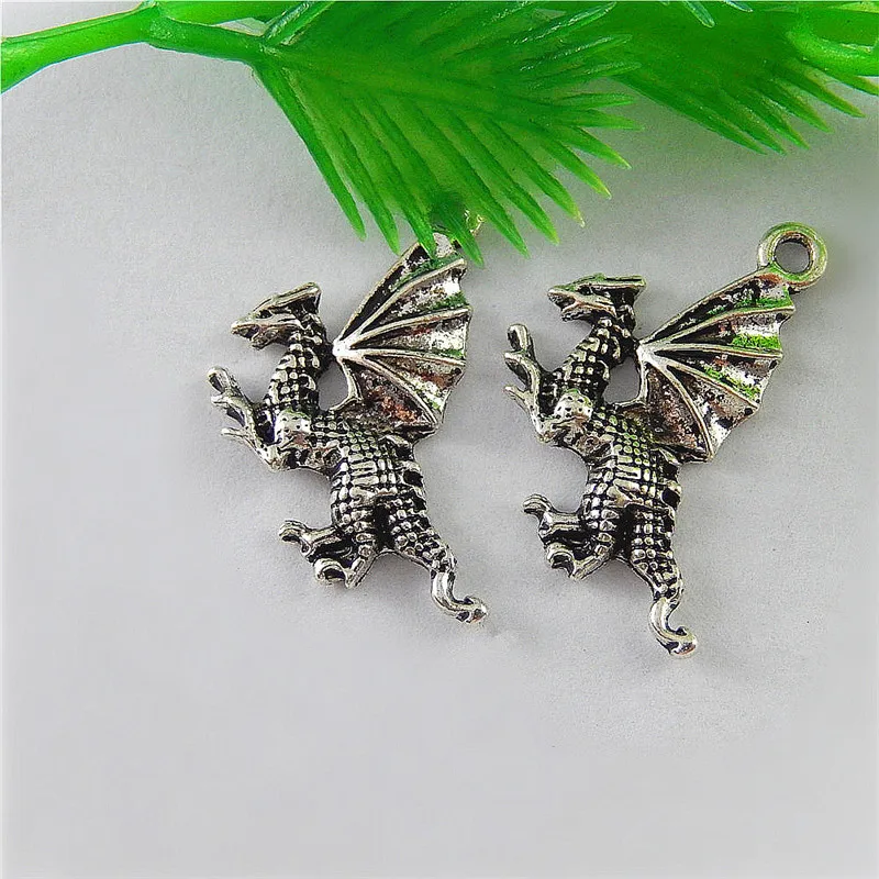 GraceAngie 20pcs Creative Flying Dragon Pendants Charms Finding Silver Color Jewelry Making Key Chain Accessary | Украшения и