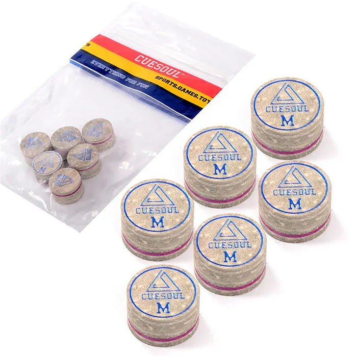 

6pcs/set Cuesoul 14mm Medium Baked Pig Leather Billiard Pool Snooker Cue Tips, High Quality and Free Shipping