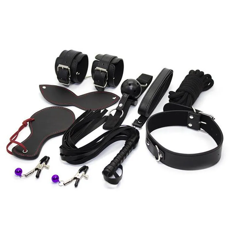 Adult Game 8pcs Set Fetish Sex Bondage Restraint Erotic Slave Bdsm Whip Nipple Clamps Handcuff