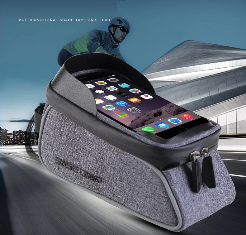  Bicycle 6 Inch Waterproof Front Tube Bag Frame Bag Cycling Tube Pouch with Touchscreen 6.0'' Phone 