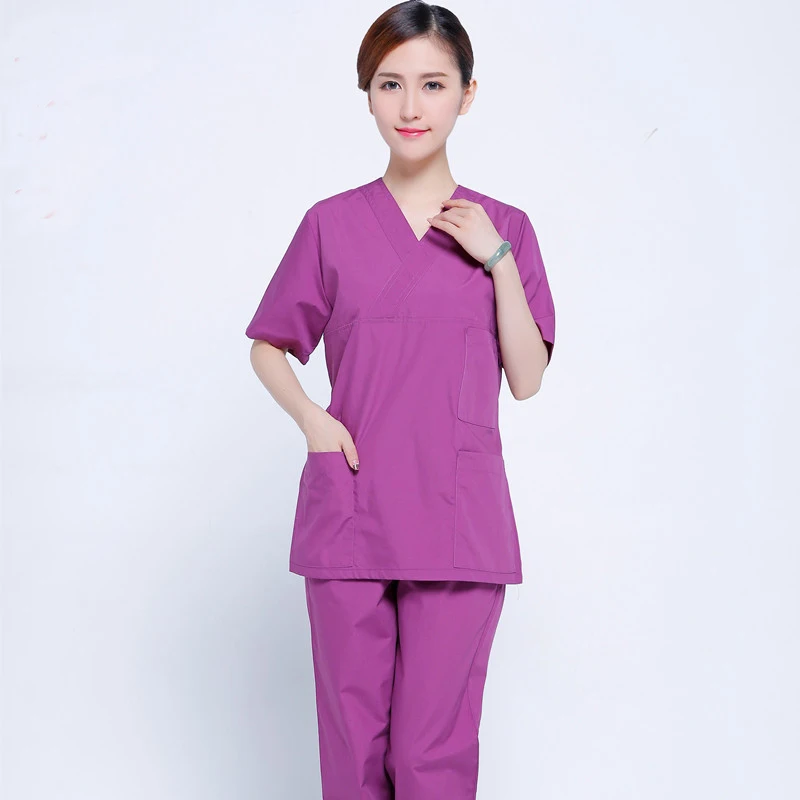 В Корейском стиле Для женщин летние шорты рукав Медсестра равномерное больница хирургические Спецодежда медицинская Скребки Красота Салон спецодежды униформа - Цвет: purple
