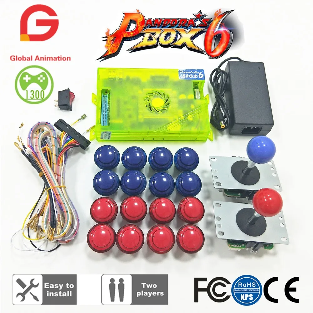 

Original Pandora Box 6 1300 Games Set DIY Arcade Kit Push Buuttons Joysticks Arcade Machine Bundle Home Cabinet With Manual