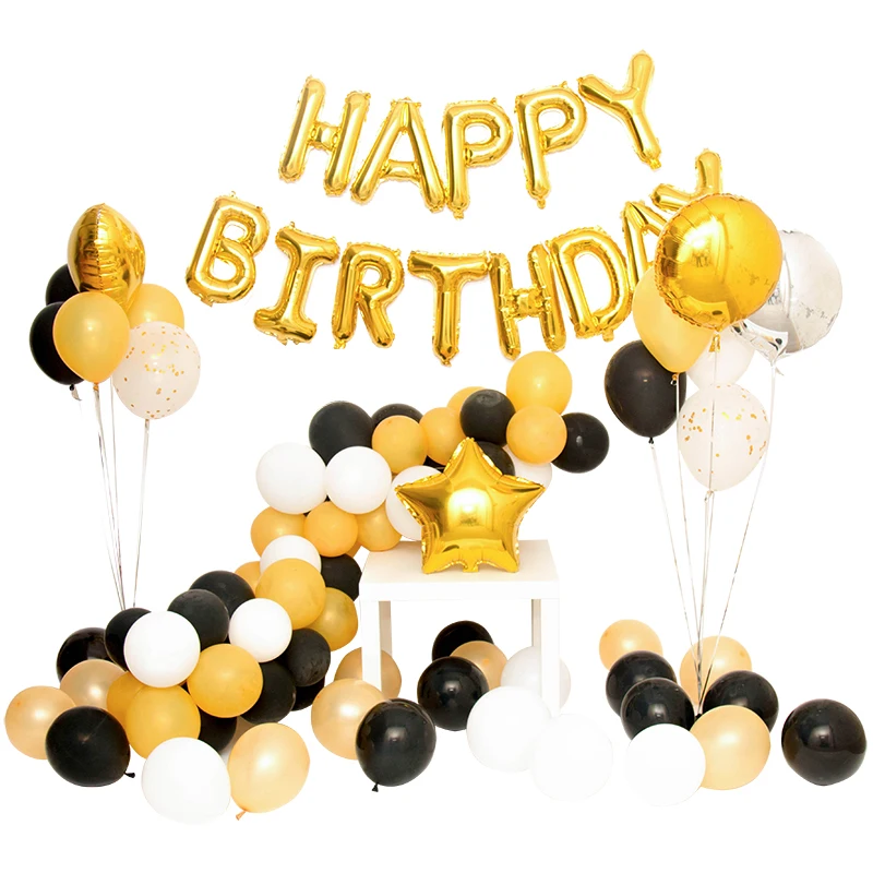 

Gold Silver Black Adult Happy Birthday Party Ballon Garland Round Star Latex Balloon kit Anniversary Decoration