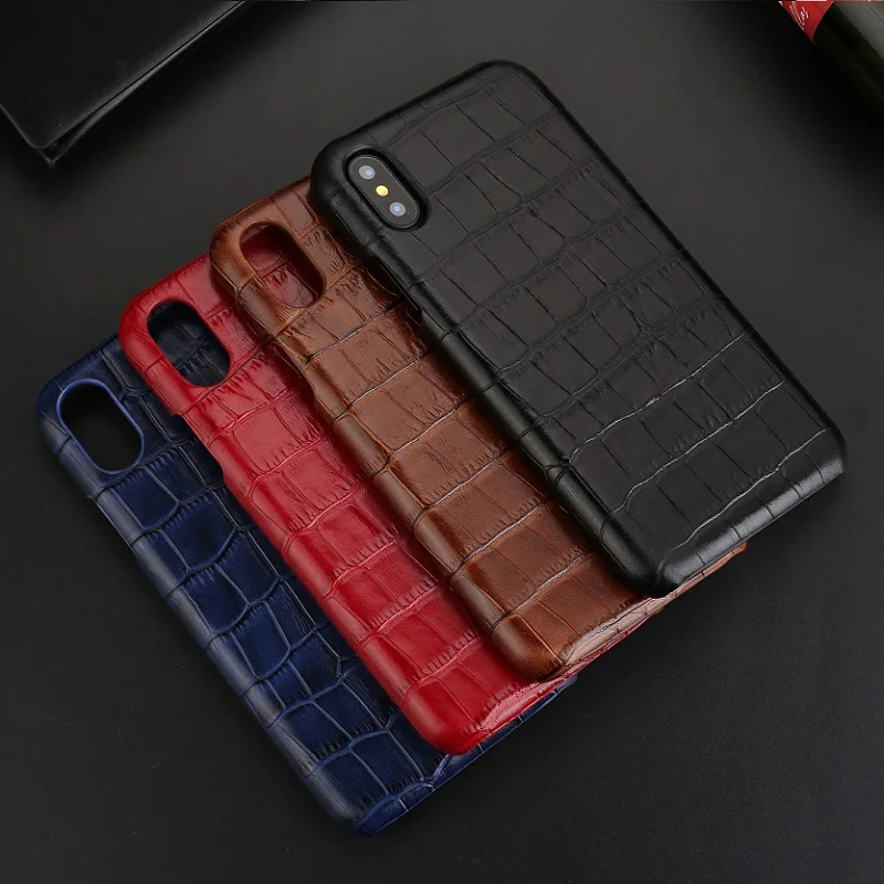 

Solque Genuine Leather Case For iPhone XS Max XSMax Cell Phone Luxury Real Leather Crocodile Ultra Slim Thin Hard Cover Cases