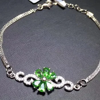

Natural green Tsavorite Bracelet Natural green garnet Bracelet 925 silver bracelet Fashion delicate flowers Female fine jewelry