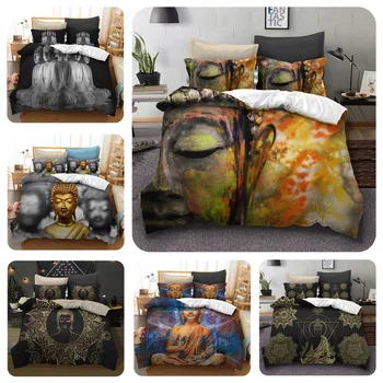 

3D Buddha Digital print Bedding Set Quilt Cover Design Bed Set Bohemian a Mini Van Bedclothes 4pcs BE1209