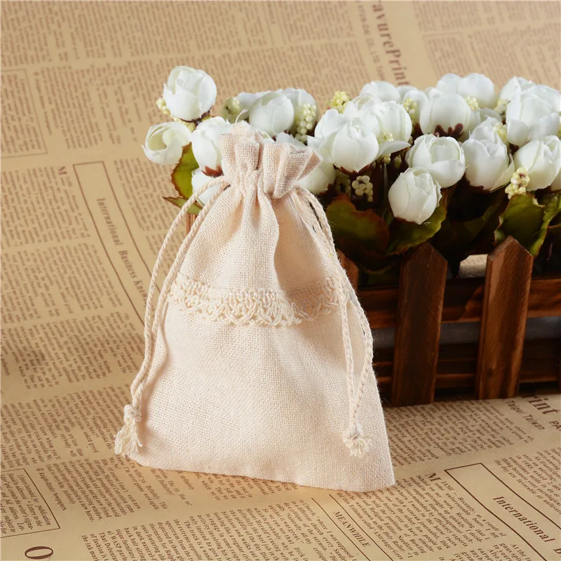 50pcs/lot Small Floral Cotton Drawstring Bag For Packaging 10x14cm
