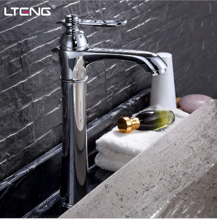 

LTENG bathroom basin faucet fine copper hot and cold water faucet above counter high bath faucet water-tap free shipping