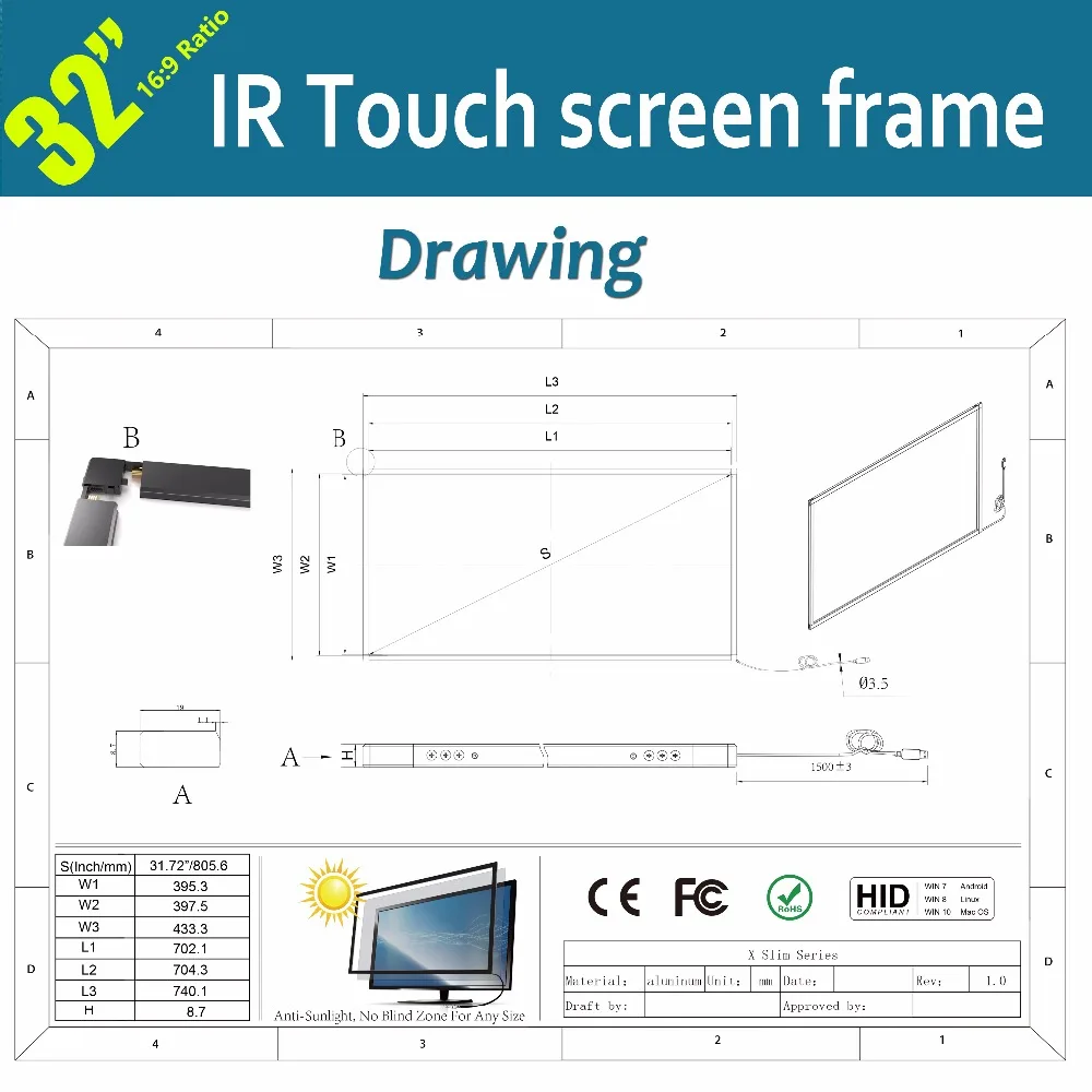 Нескольких Сенсорный экран наложения/ir Multi-Touch Рамки с 16 Настоящее точек касания для 3" 16:9 ЖК-дисплей Экран/Мониторы