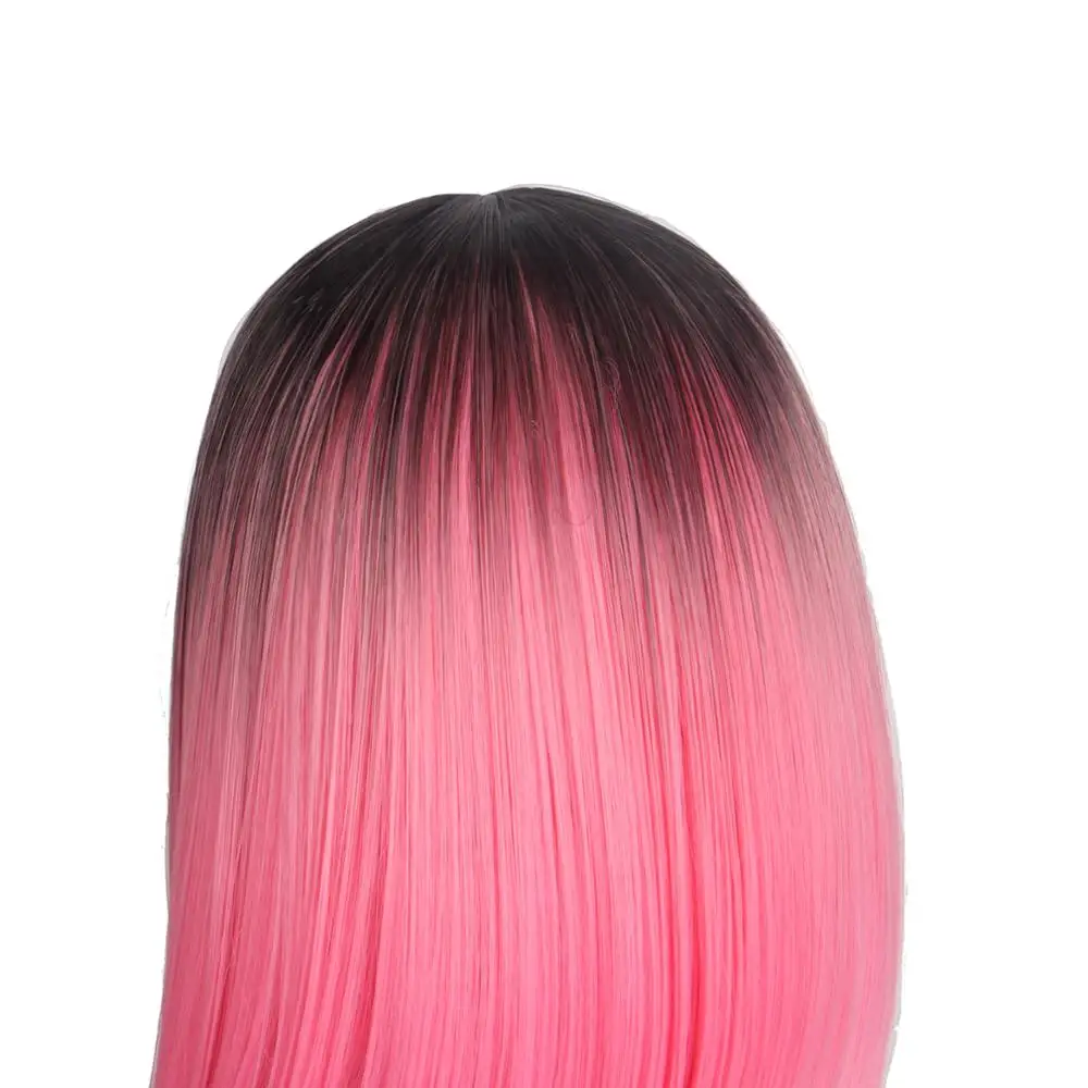 Короткий парик волос эффектом деграде(переход от темного к красный розовый цвет парики для Для женщин короткий парик без челки средней части плеча Длина естественная волна Anxin черный