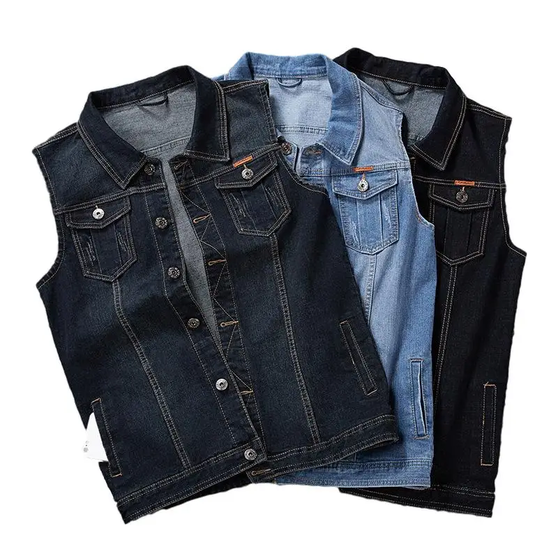 Denim Vest Men Sleeveless Jacket Turn 