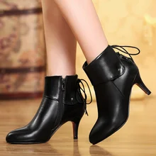 Plus la taille 34-47 femmes bottes talons hauts stiletos chaussures printemps automne bottes pour femmes bout pointu bottines à lacets en cuir