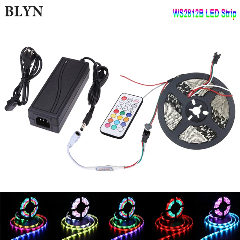 

5050 5M WS2812 WS2812B LED Strip Addressable Strips Waterproof 60LED/M IC Built-In WS2812 Controller 5V DC 10A Power Supply
