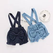 Летние детские комбинезоны для девочек джинсовые шорты одежда принцессы с бантом Повседневная одежда